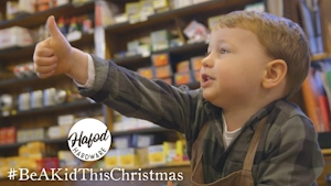 Image from the 2019 Hafod Hardware holiday advert, featuring 2 year old Arthur as the Hafod shopkeeper.