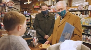 Image from the 2021 Hafod Hardware advert, featuring Charles, Prince of Wales encouraging people to shop local.