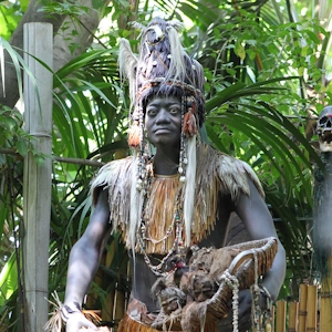 Photo of the Trader Sam animatronic from the Jungle Cruise attraction.